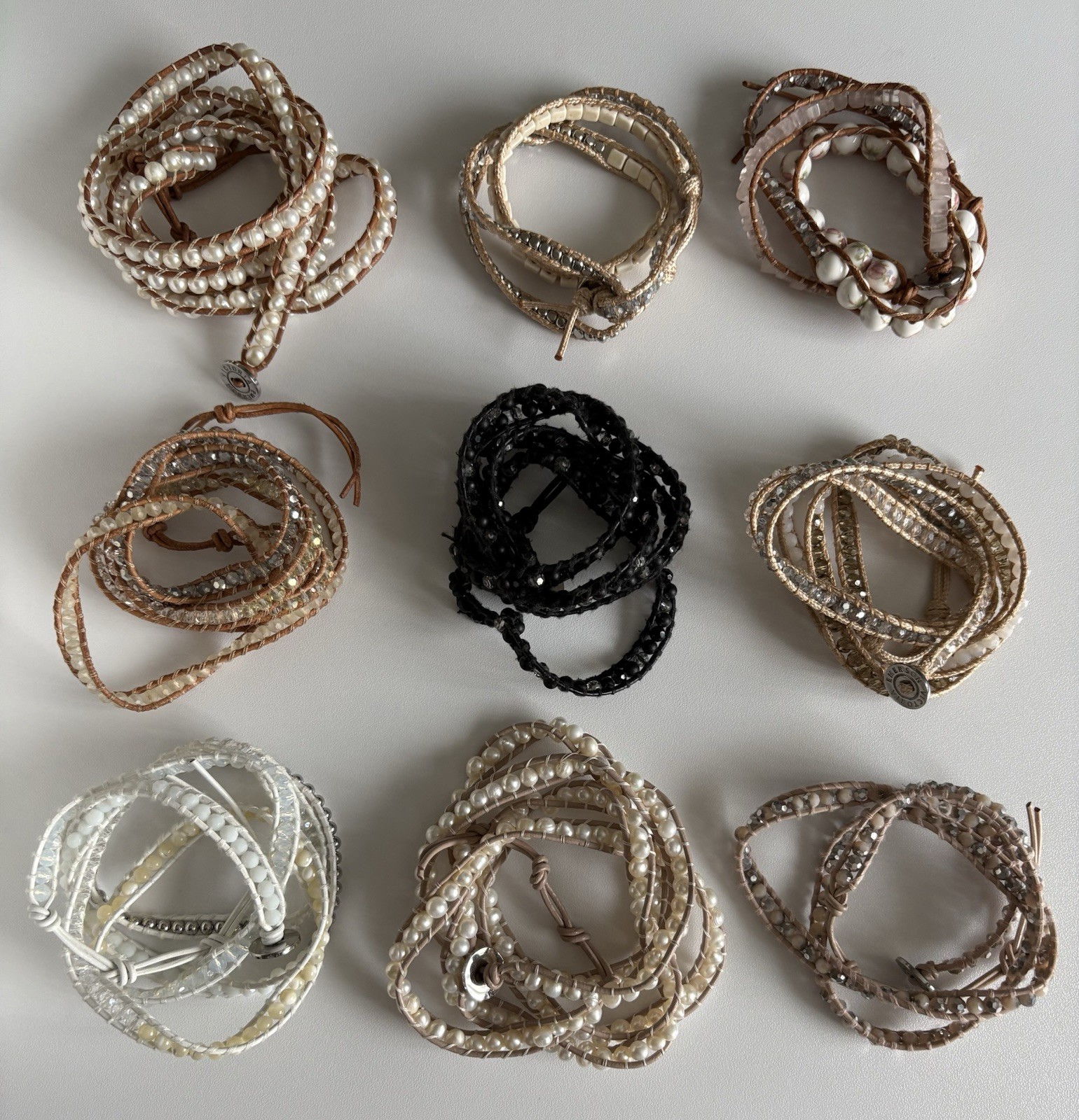 VICTORIA EMERSON WRAP BRACELET Lot Pearl Stones Crystal Shell Mixed Materials