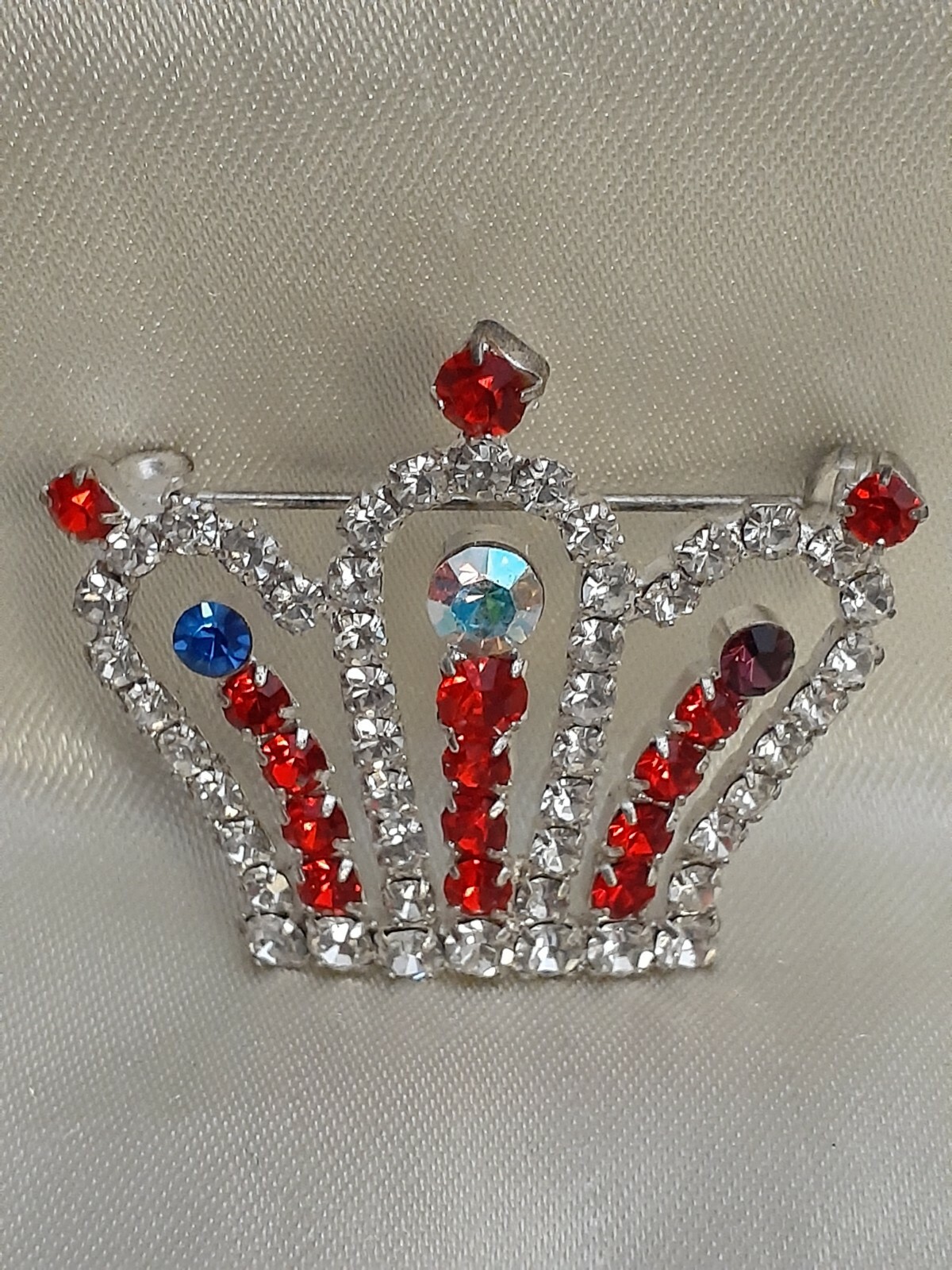 Crown Pin Colored AB Red Clear Crystals Bishop King Queen Princess C37