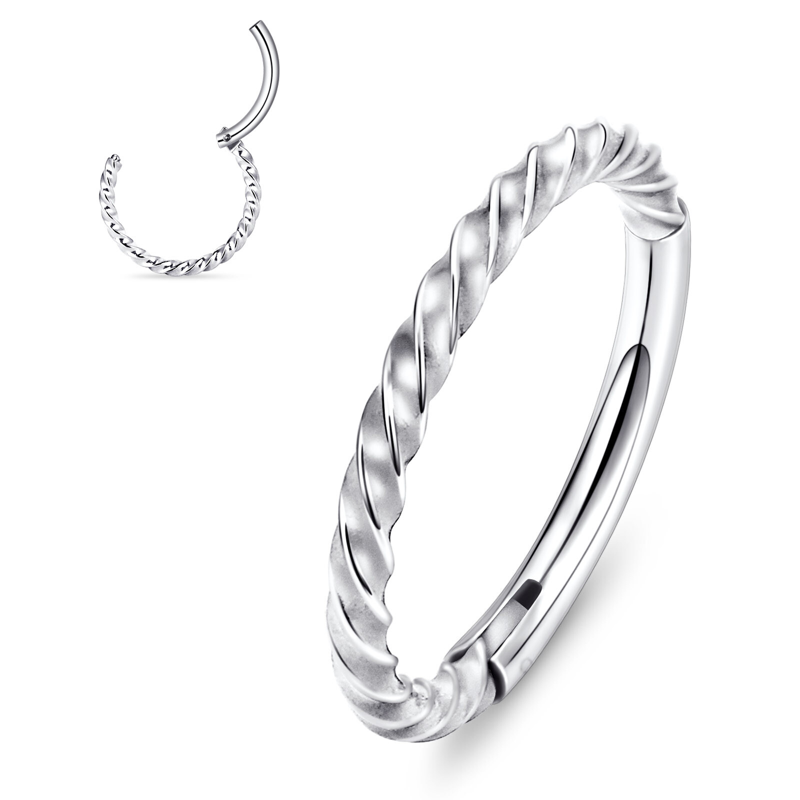 16G Stainless Steel Hinged Ring Braided Septum Clicker Nose Helix Tragus Earring