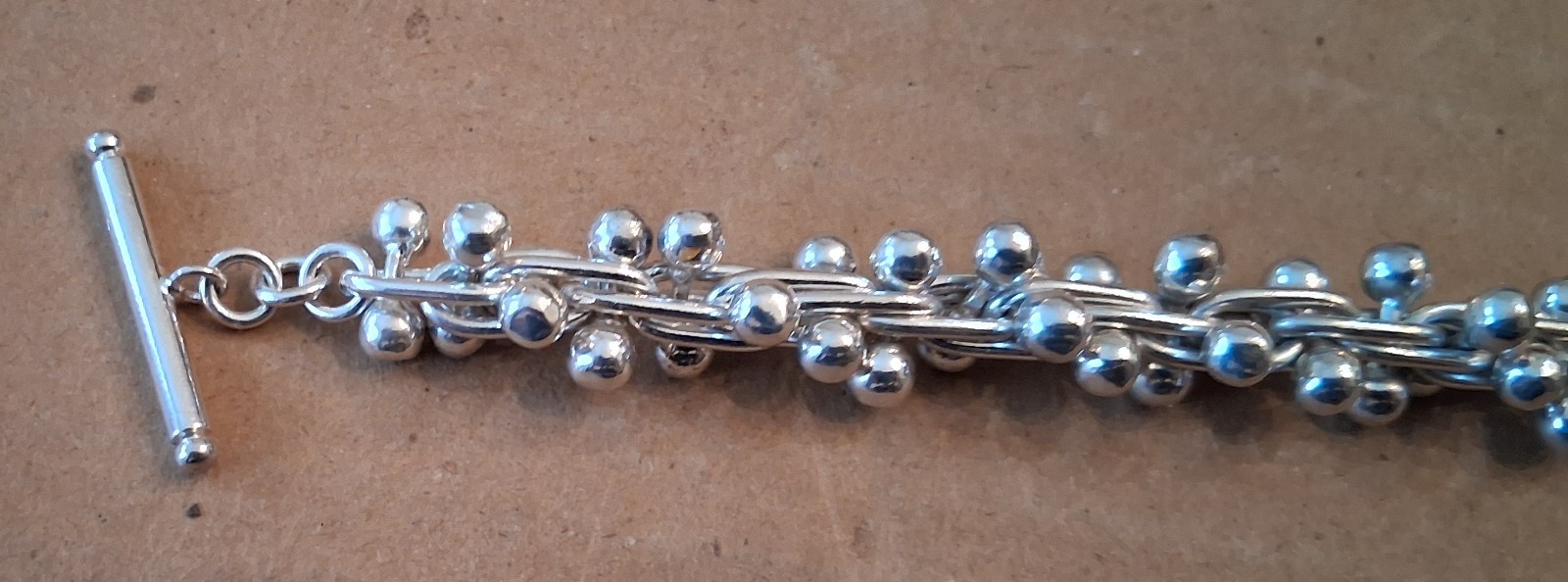 Heavy Sterling Silver DNA Graduated Bead Ball Link Toggle Bracelet-54.6 GRAMS