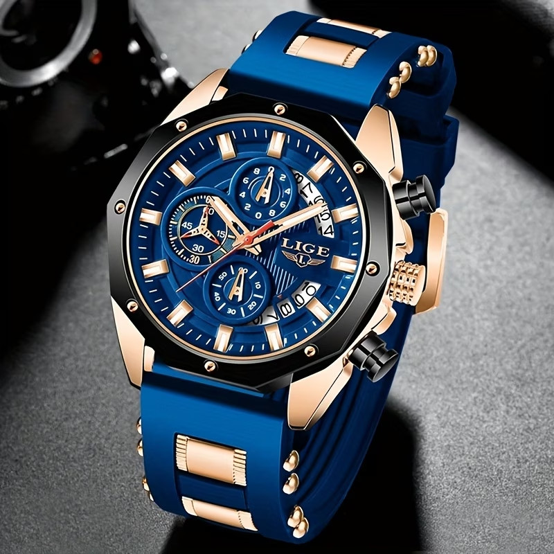 Men Chronograph, Quartz Watch Luminous Calendar, Casual Sports Wristwatch
