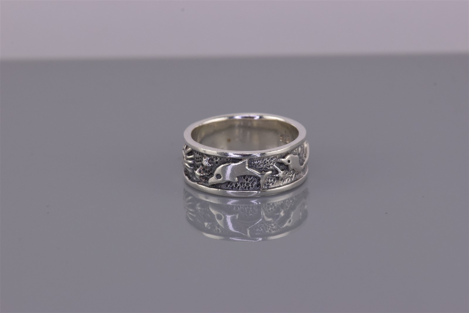 Peter Stone Sterling Silver Sun Stars Dolphins Beach Theme Band Ring 925 Sz: 5