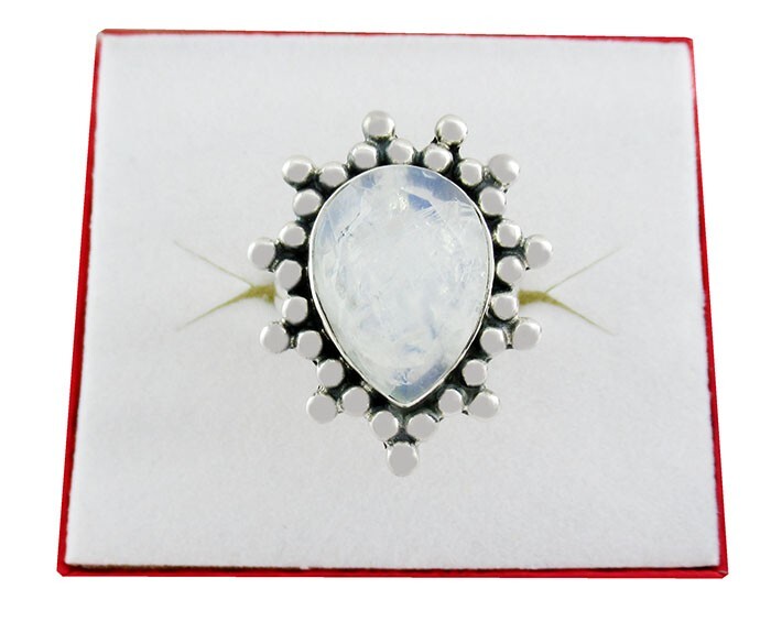 GENUINE 7.68 Cts MOON GEMSTONE RING .925 SILVER – New With Tag – 9.6 Grams