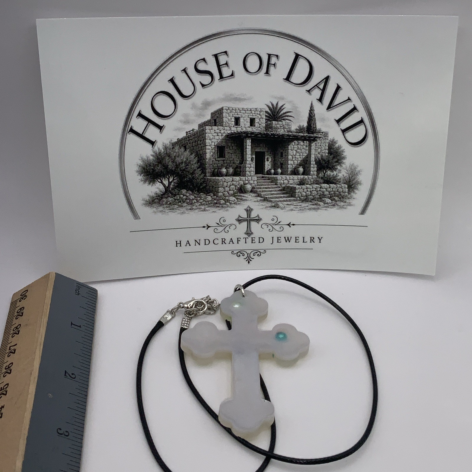 House Of David Handmade Cross Necklace Floating 3D Pearls