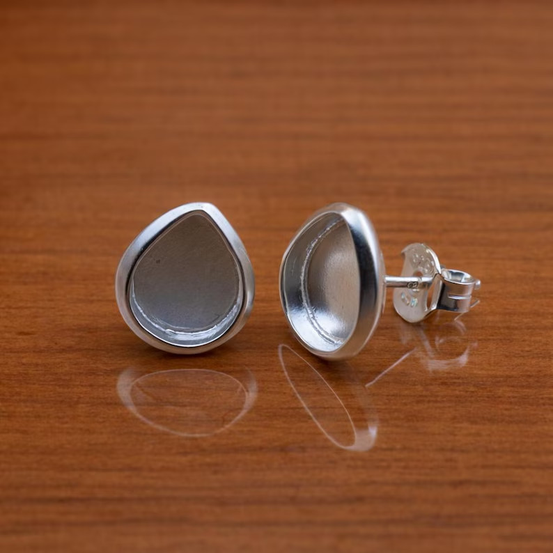 925 Sterling Silver 5x7mm Pear Bezel Stud Earring Settings Handmade Jewelry