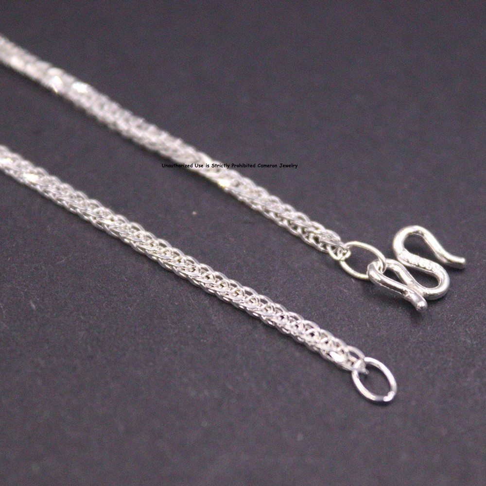 Pure S999 Fine Silver 999 Chain Men Women 1.3mm Wheat Link Necklace 4-5g 19.6in