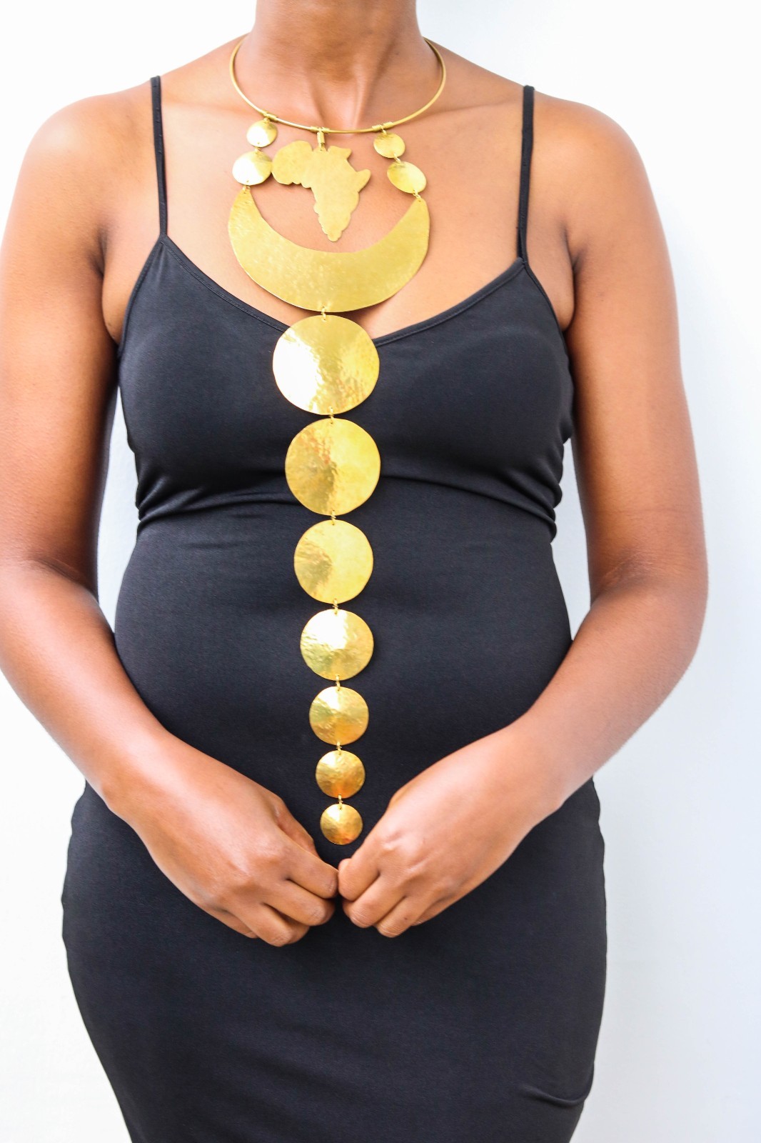 Handmade African Brass Necklace Africa Map Pendant Tribal Statement Jewelry