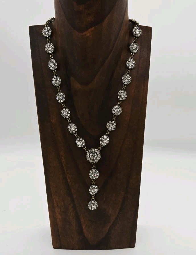 Flower Crystal Rhinestone Necklace Y Drop Gold tone Wedding Prom Pageant 20.5 in