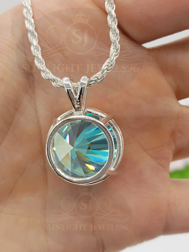 RARE 20.00 Ct Round Treated Blue Diamond Solitaire Pendant 925 Silver Certified