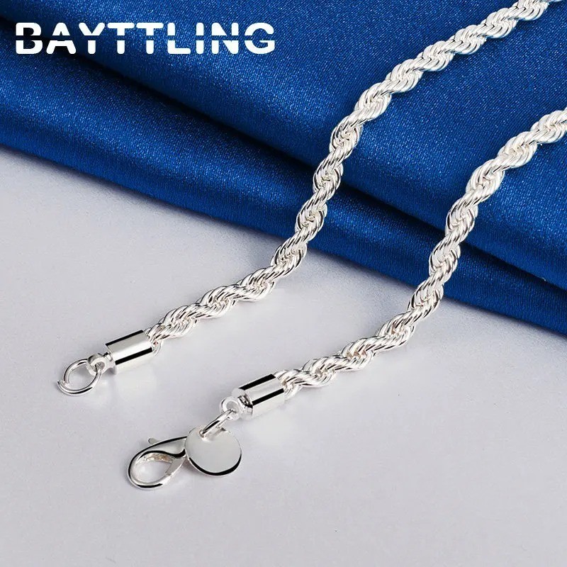 925 Sterling Silver Rope Chain Set 4MM Necklace & Bracelet for Men Women | 40–60