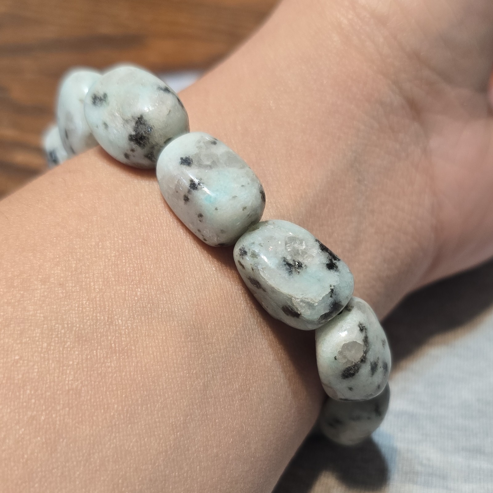 Kiwi Jasper Chunky Stone Speckled Stretch Bracelet Stackable No Clasp