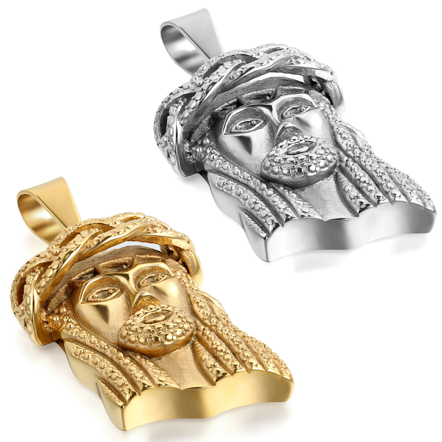 Men’s Charm Stainless Steel Christ Jesus Head Portrait Pendant Necklace Chain