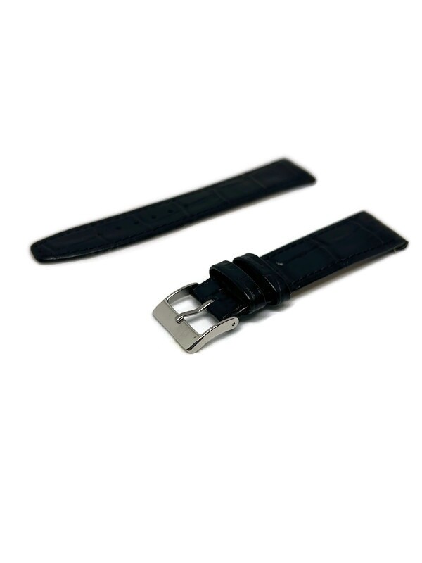 Open Ended Watch Strap, Black Calf Leather, Alligator Grain, Matt Finish