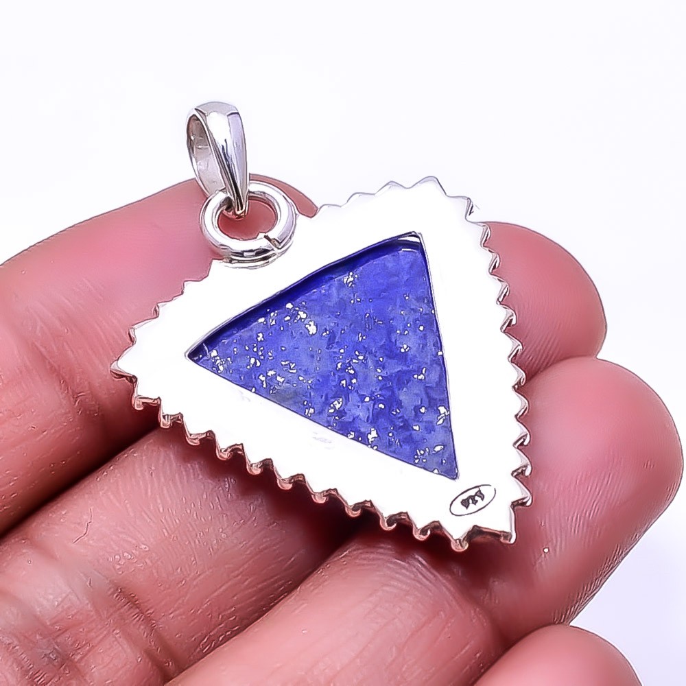 Natural Lapis Lazuli 925 Sterling Silver Bali Pendant 1.64″ P50, Christmas Gift