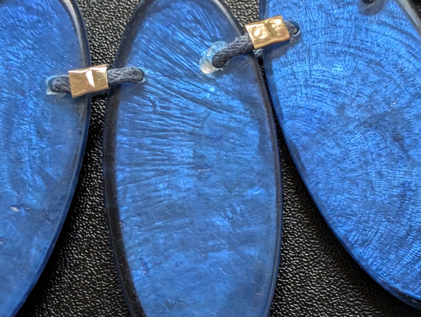 Bold Electric Blue Faux Foil Acrylic Slab Bib Necklace Blue Cord Gold Accent