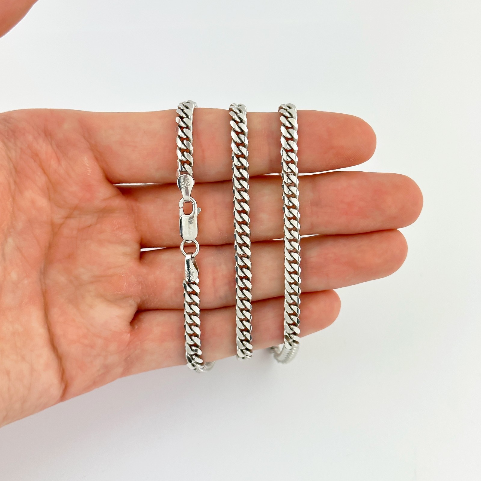 3.7mm Miami Cuban Link Chain or Bracelet Solid 925 SOLID Sterling Silver