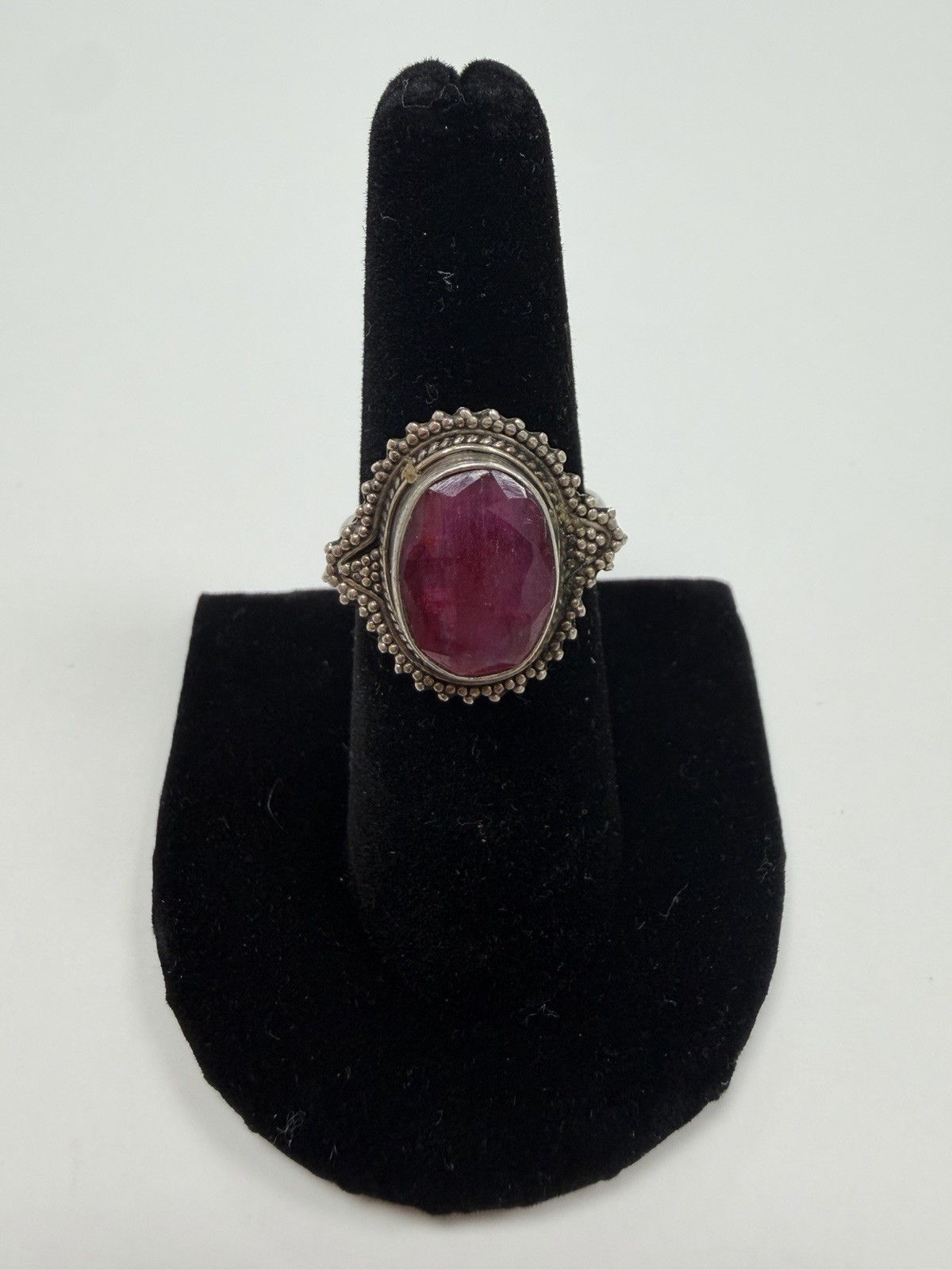 Rare Vintage Sterling Silver 925 Ring W Big Red/pink Stone Size 7.25 L119