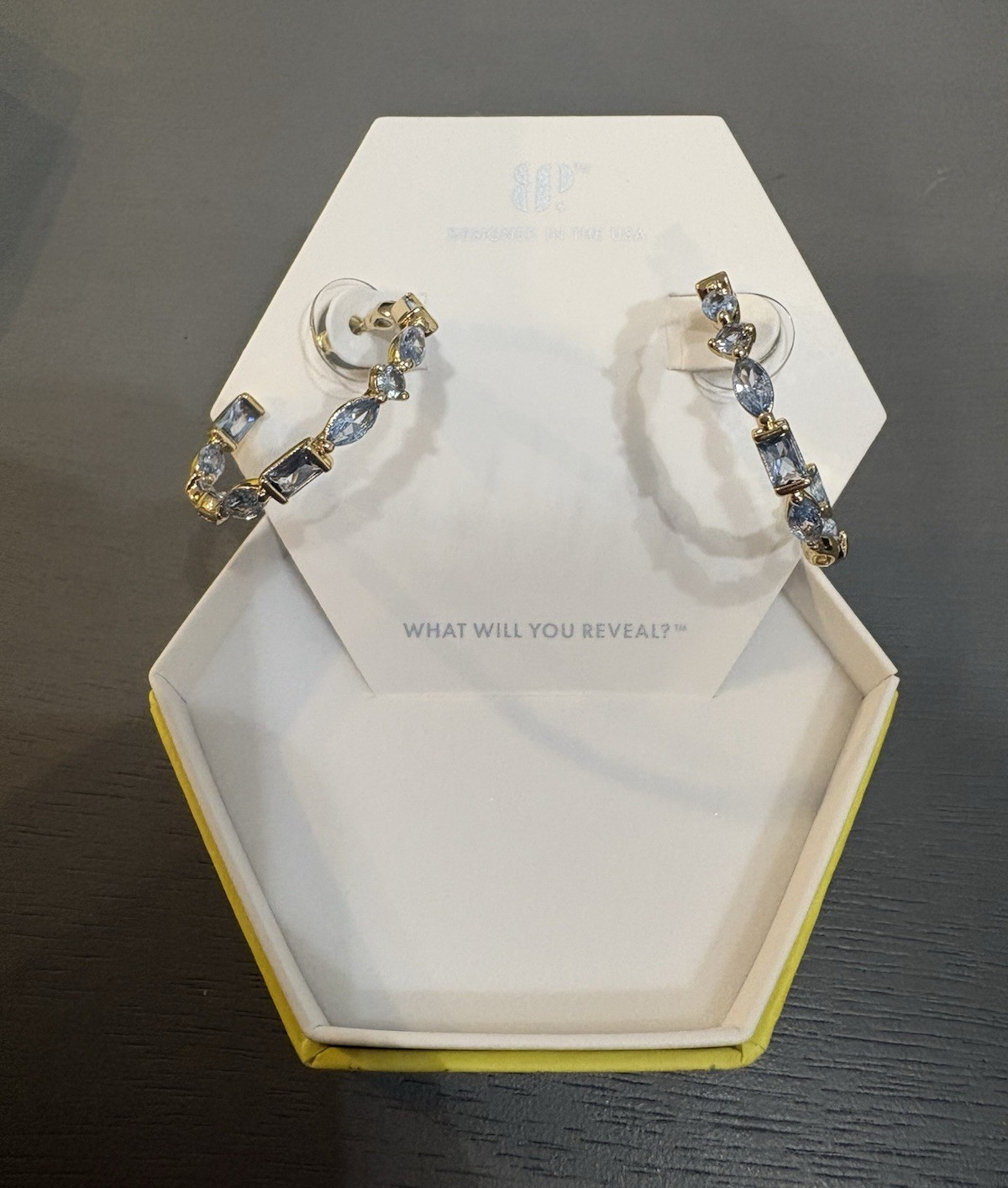Gold Plated Lab-Created Blue Marquise Spinel Hoop Earrings ER55242