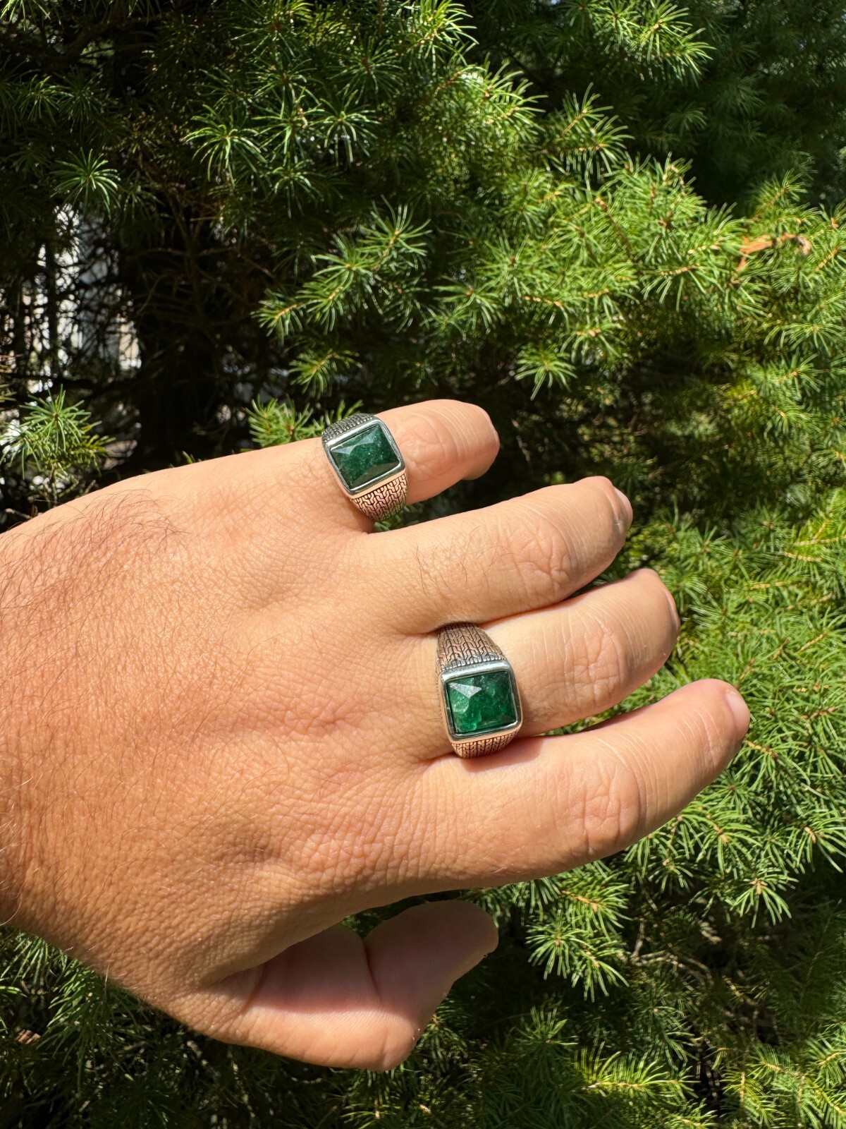 6ct Natural Green Emerald Real Genuine Gemstone Mens Real Solid 925 Silver Ring