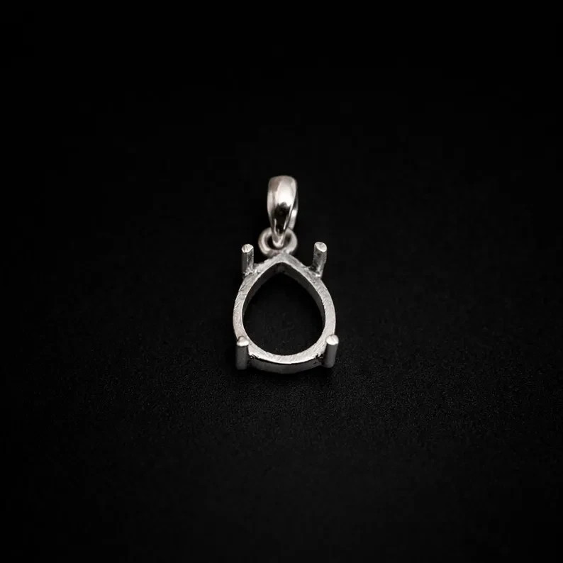 925 Sterling Silver 9x11mm Pear Semi Mount Pendant Setting Handmade Jewelry