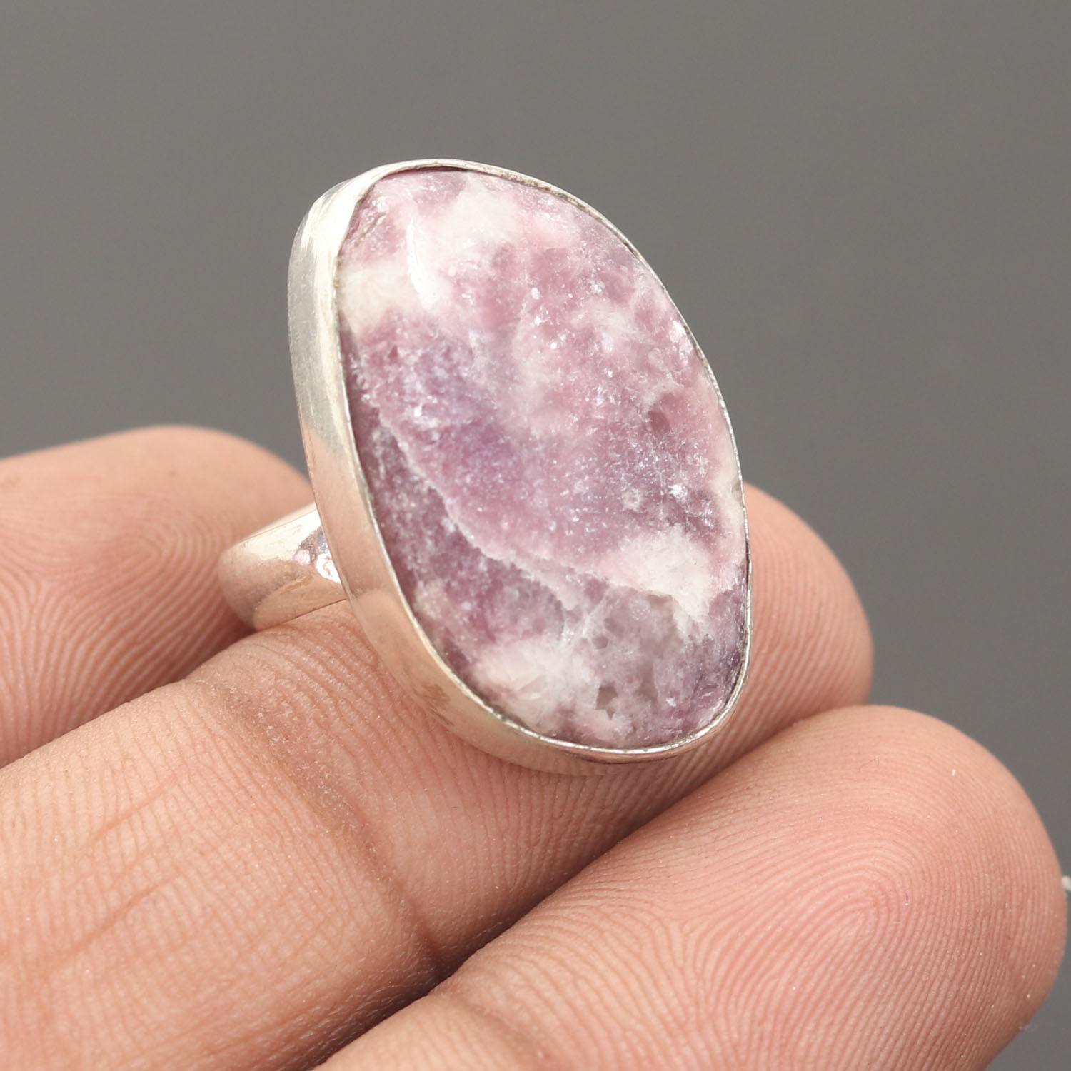 Lepidolite Gemstone 925 Sterling Silver Handmade Ring Jewelry Gift For Her