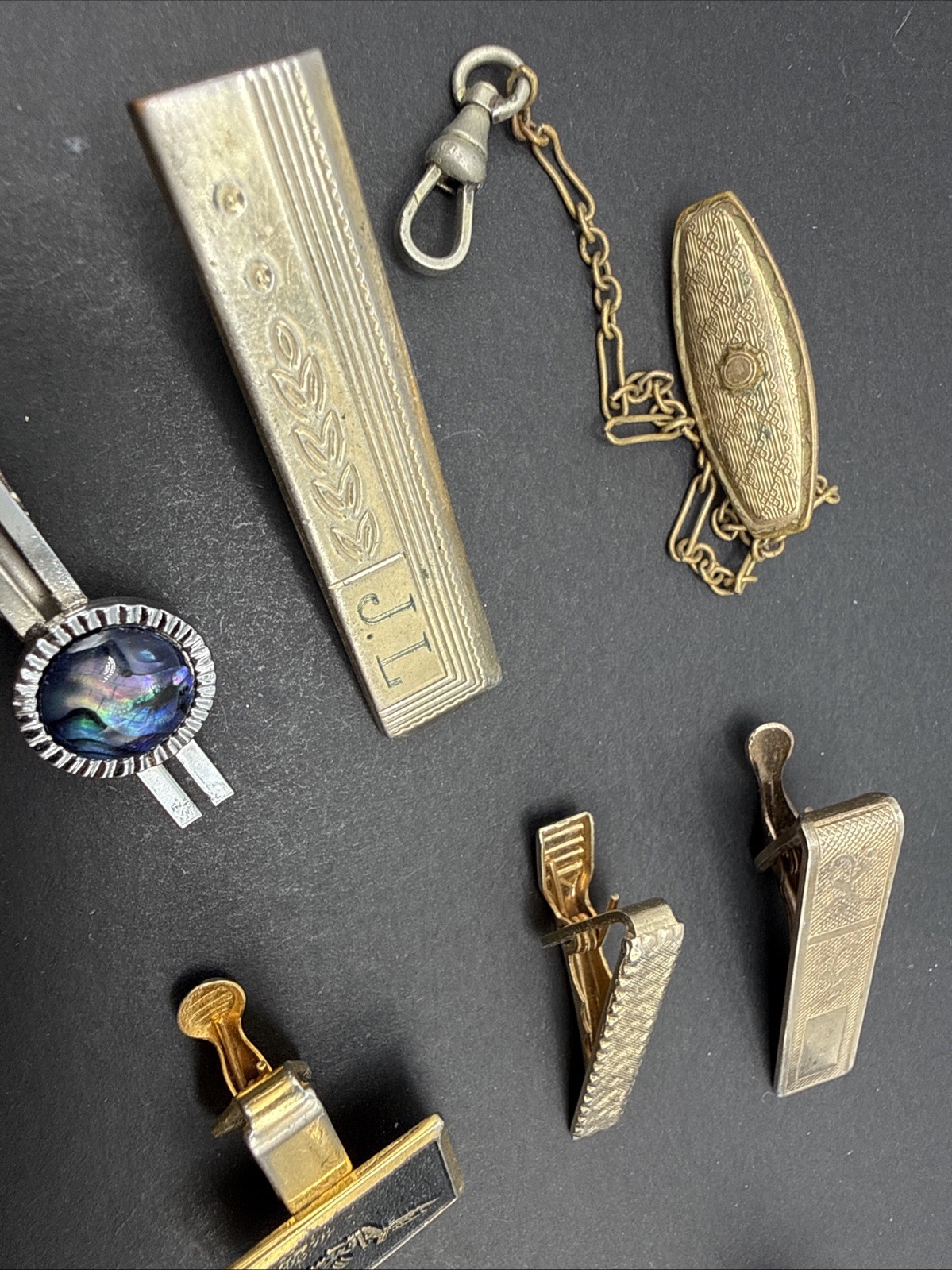 Lot Of Tie Clips And Other Vintage Clip Silver Gold Tone J4