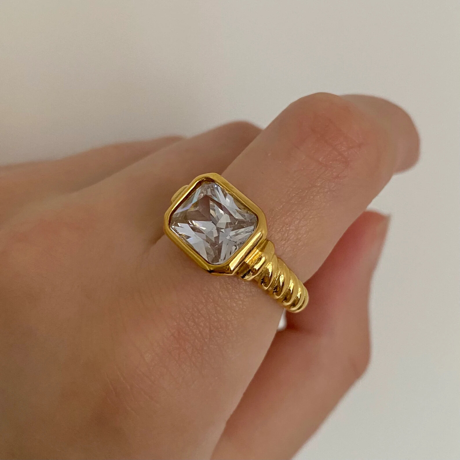 Women’s Gold Plated Ring Chunky Gold Gemstone Ring Colorful CZ Ring Gold Rings