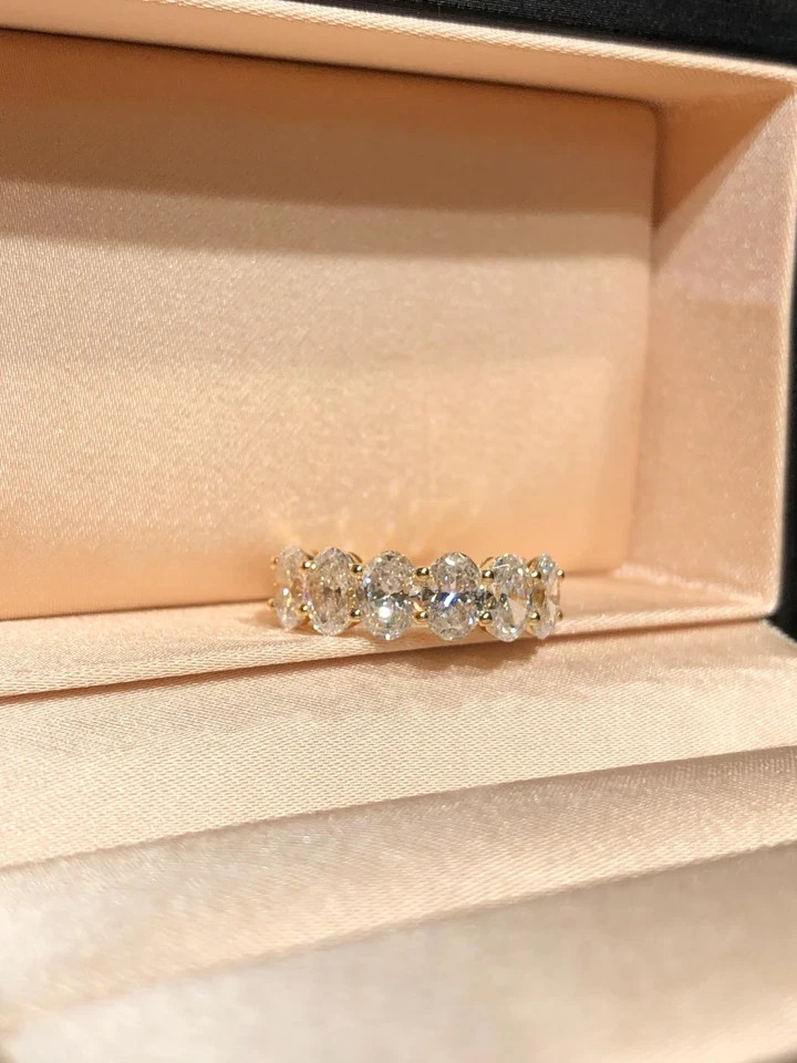 Engagement Diamond Band 1.5 Carat Oval Cut 14k Yellow Gold Lab Grown VVS E F CVD