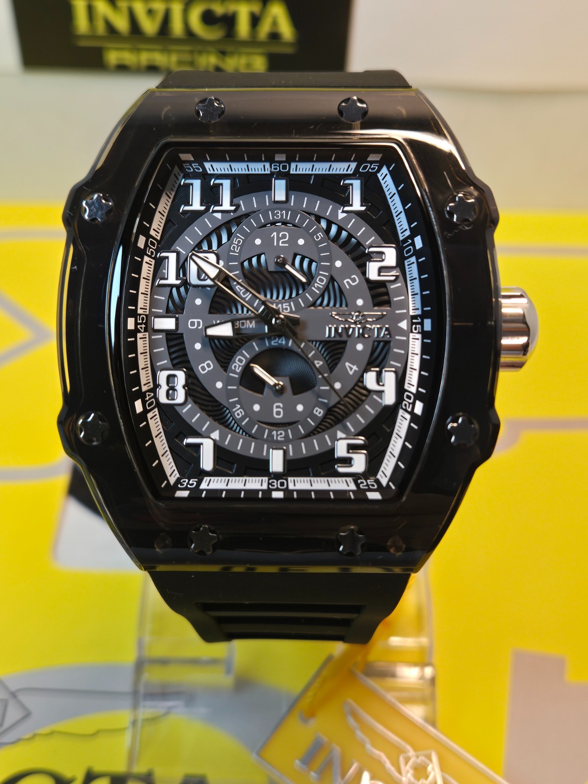 Invicta Racing Cyclone Podium Men’s Watch – 48.5mm, Black case /Black Dial New