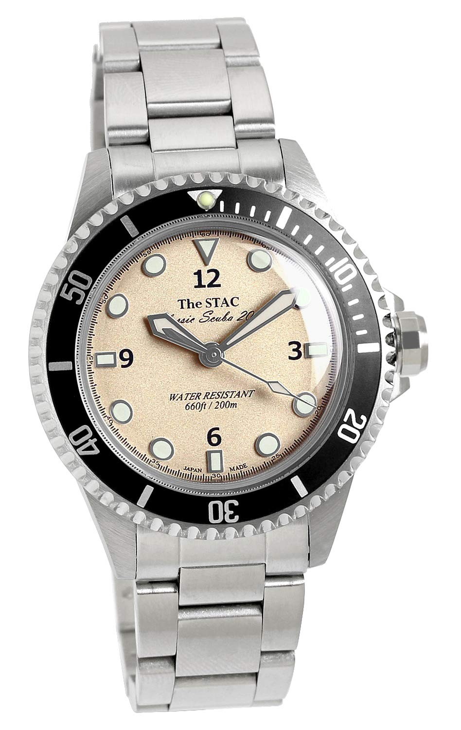 The STAC Classic Scuba st-cs001 38mm Ivory Dial Quartz Diver 200m Men’s Watch JP