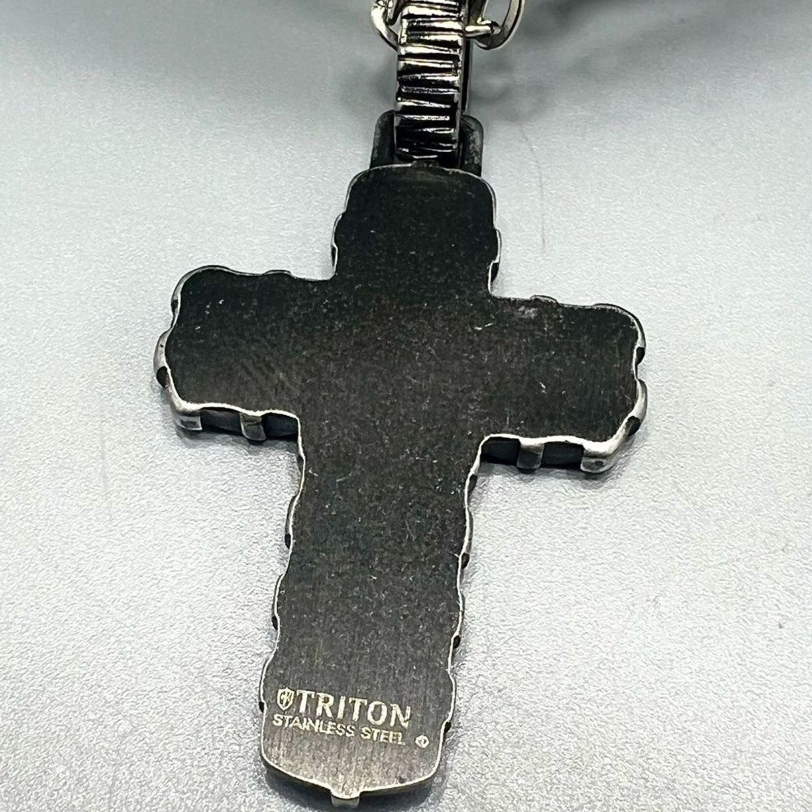 Triton Stainless Steel Woven Design Crucifix Necklace Unisex
