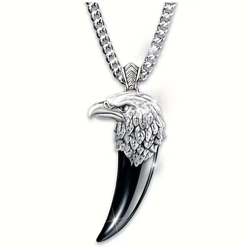 AMERICA Gothic Exquisite Engraved Eagle Head Black Agate Eagle Claw Necklace