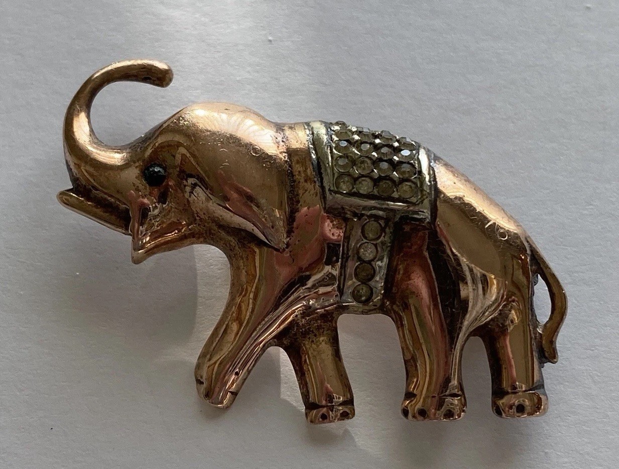 Vintage Sterling Silver Gold Vermeil ELEPHANT Brooch/Pin 1.5 Inches And 9.54g
