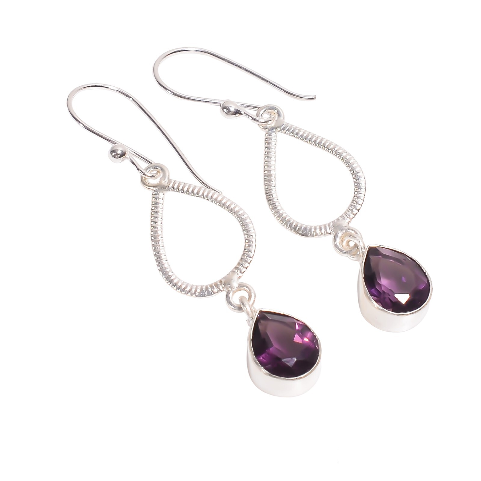 Amethyst Gemstone Dangle Earrings 925 Silver Boho Jewelry 2.2″ For Wedding Gifts