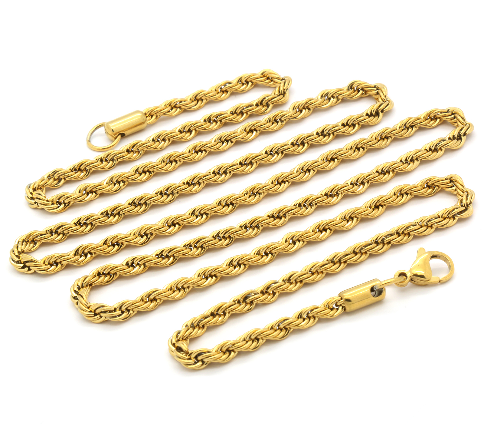 24K Gold Plated Stainless Steel Men Lady French Rope Chain Necklace 2-5mm 20-30″