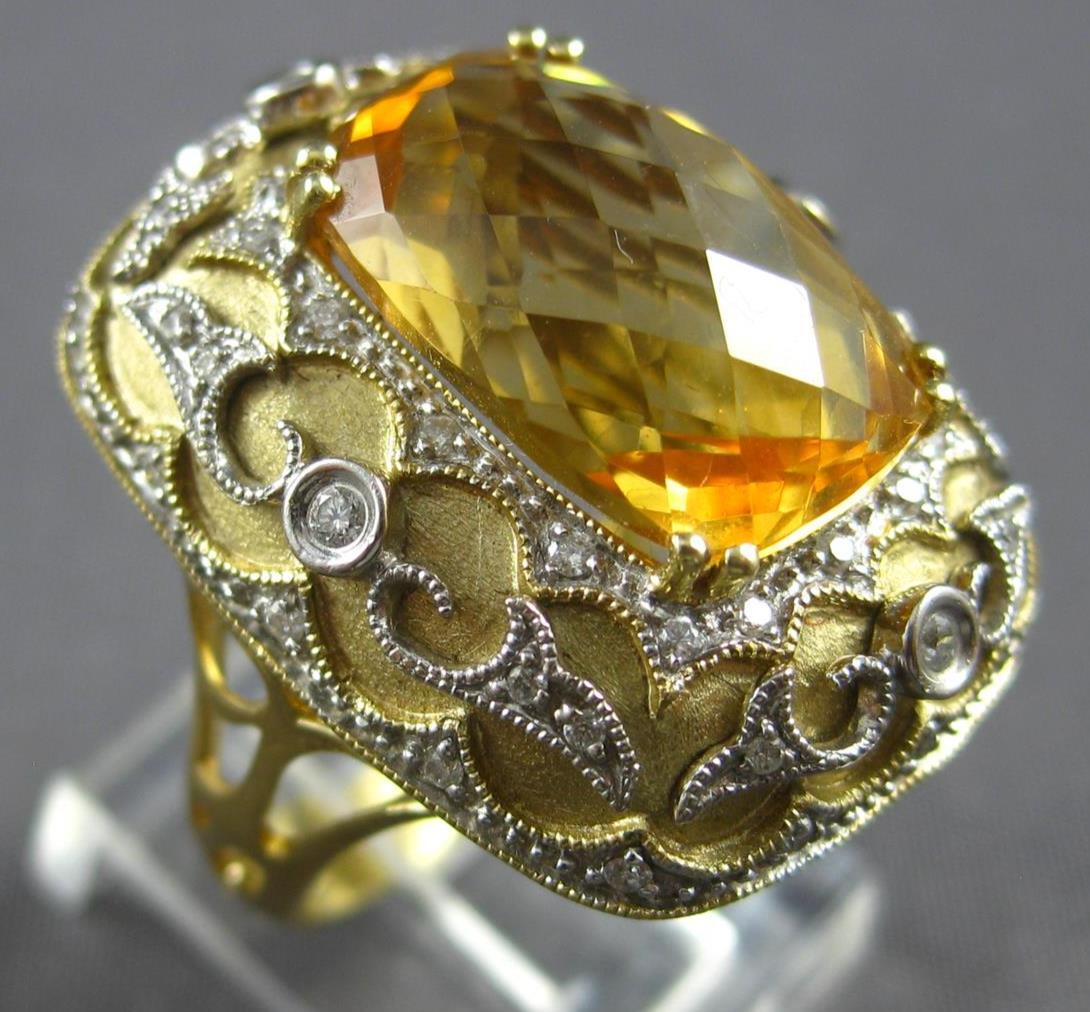 LARGE 7.89CT DIAMOND & AAA CITRINE 14KT 2 TONE GOLD CUSHION & ROUND SQUARE RING