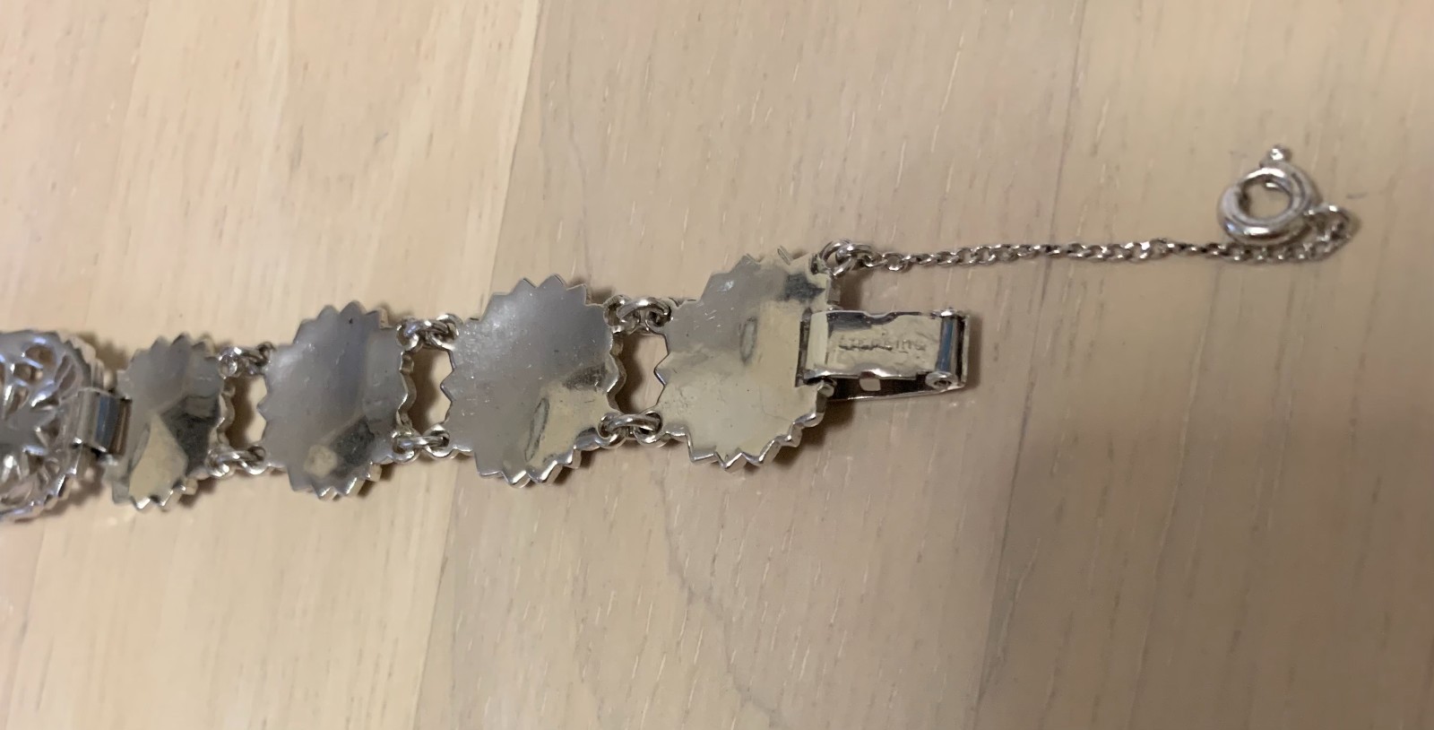 Sterling Silver Link Tennis Bracelet 29 Grams 7.5″ Starburst Design