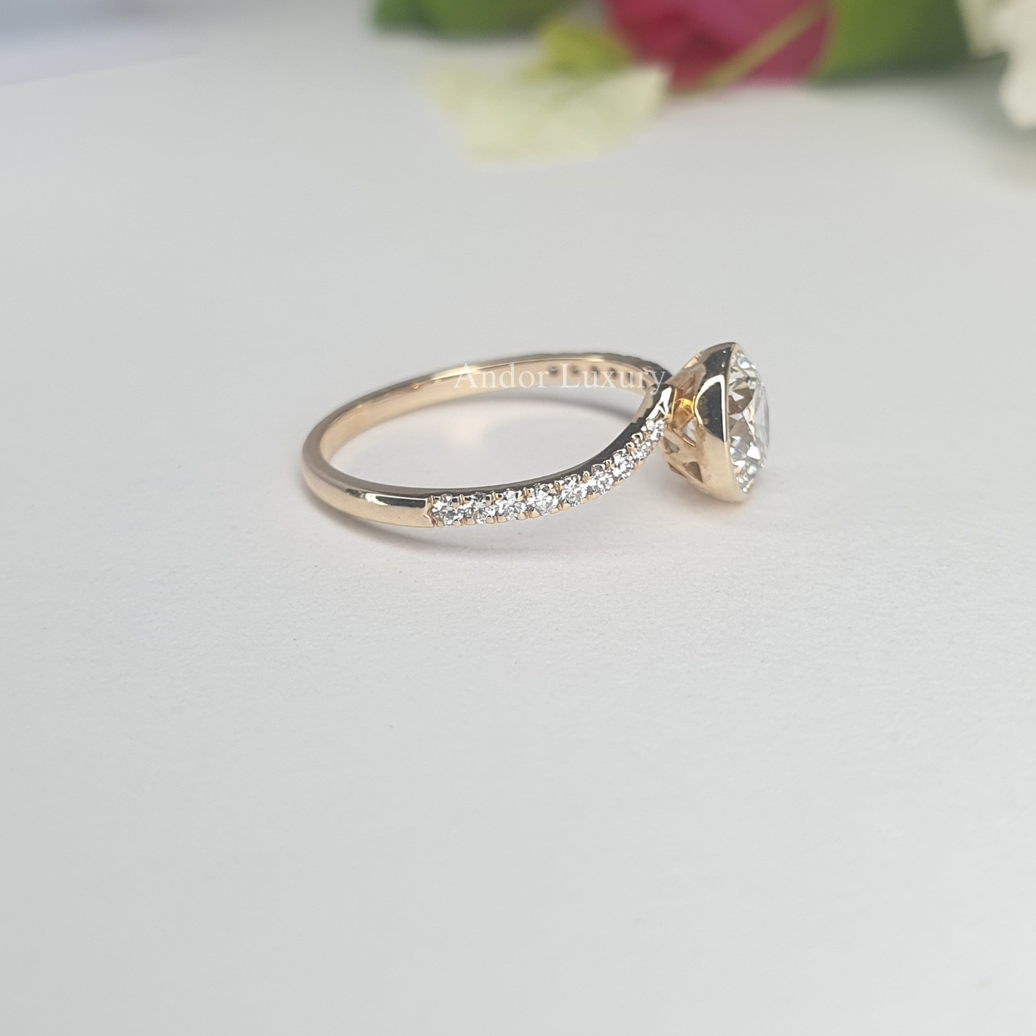 1.24 ct Lab Grown Round Diamond Side Stone Ring in 14K Yellow Gold For Women