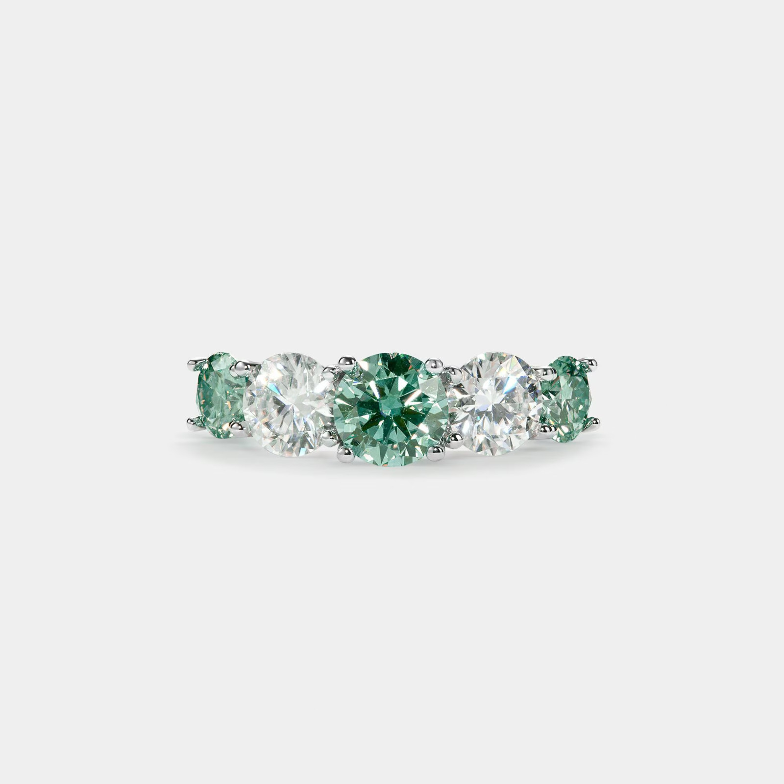 Color Five Stone Moissanite Cocktail Engagement Ring in 925 Sterling Silver