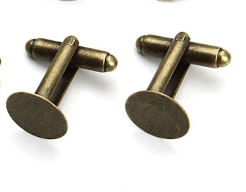 1 pair (2pcs) Cufflinks Antique Bronze Color Cuff Link Blank Findings 8mm x 16mm