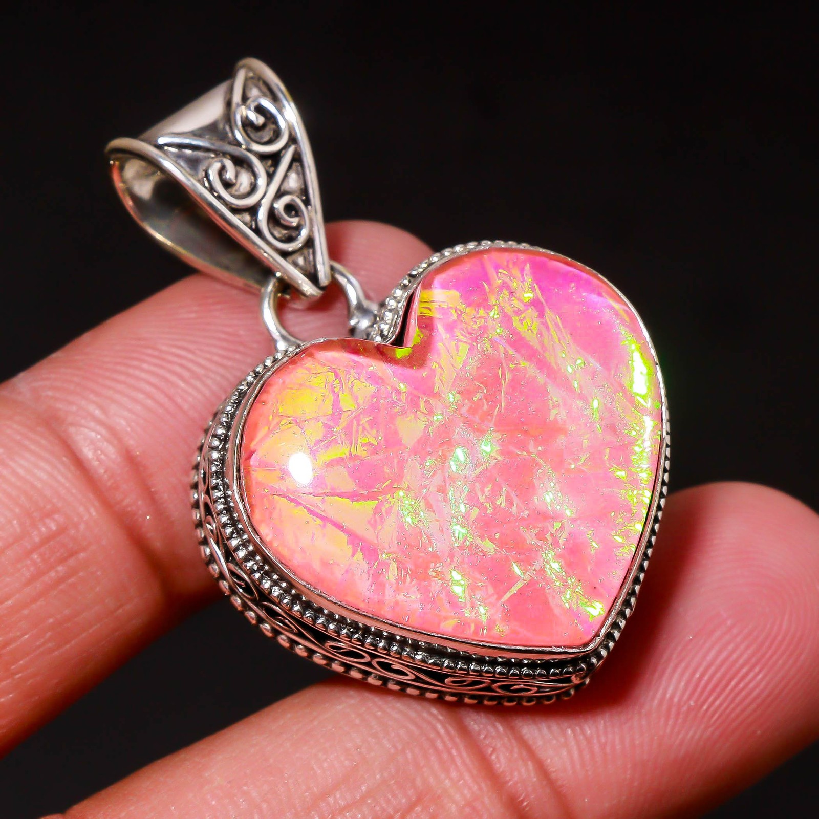 Pink Australian Triplet Opal Vintage Style Gemstone Ethnic Jewelry Pendant 1.80″