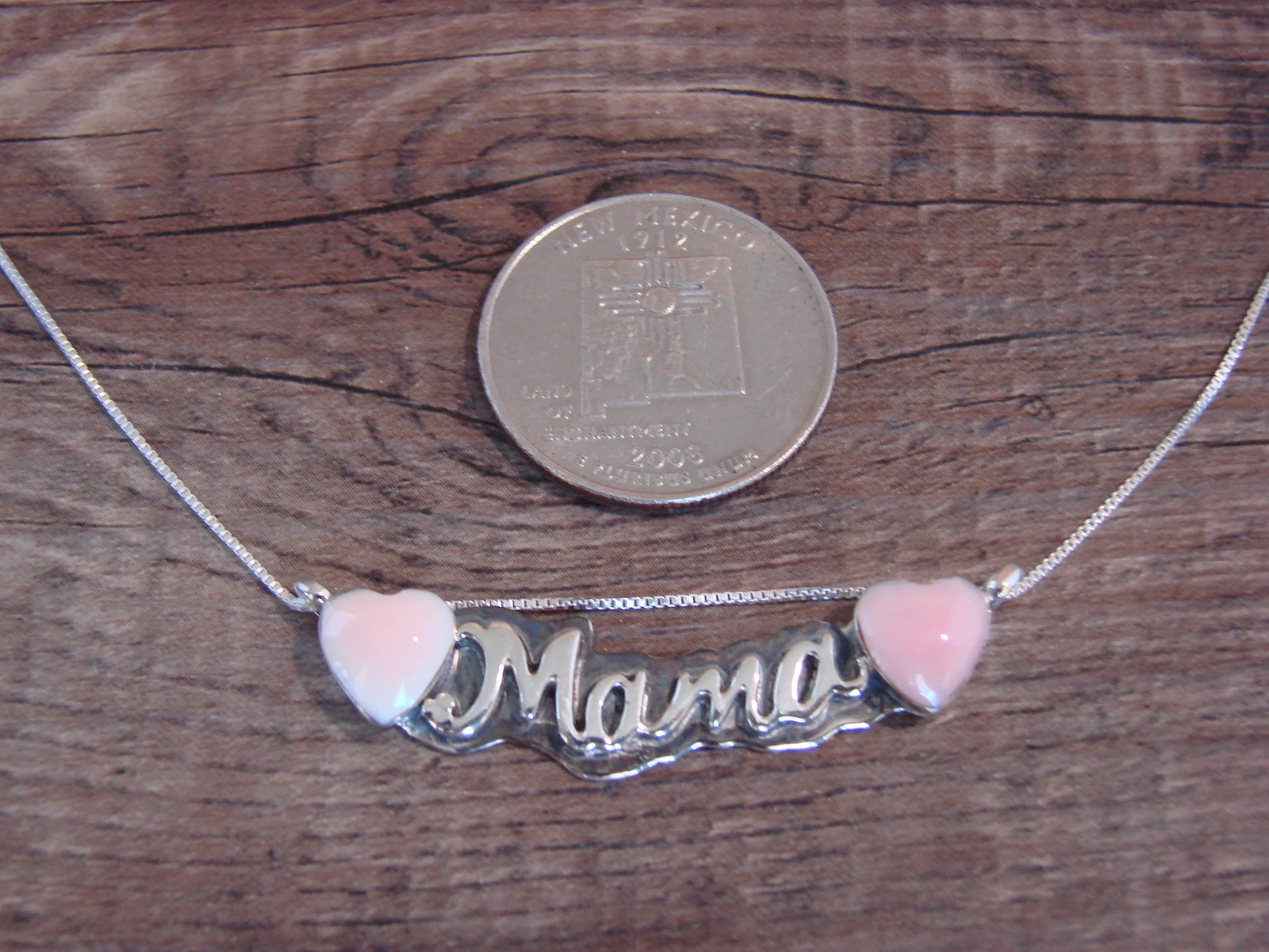 Native American Sterling Silver & Pink Heart Mama Necklace Signed Yazzie