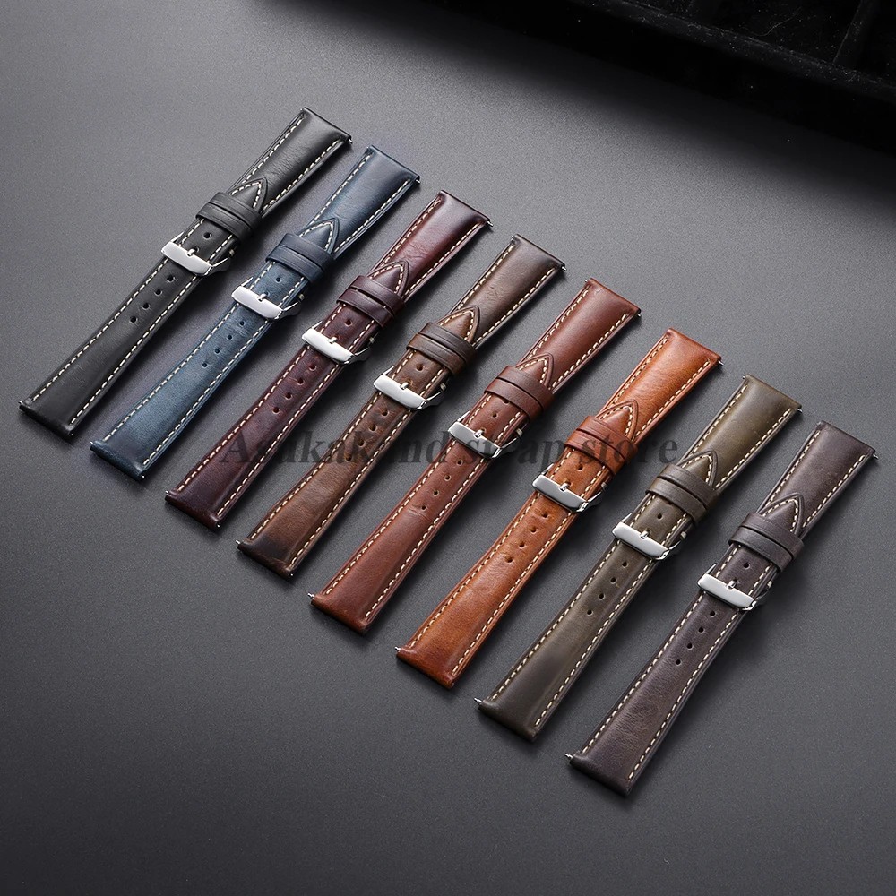 18mm 19mm 20mm 21mm 22mm Men’s Genuine Leather Watch Strap Band Quick Release