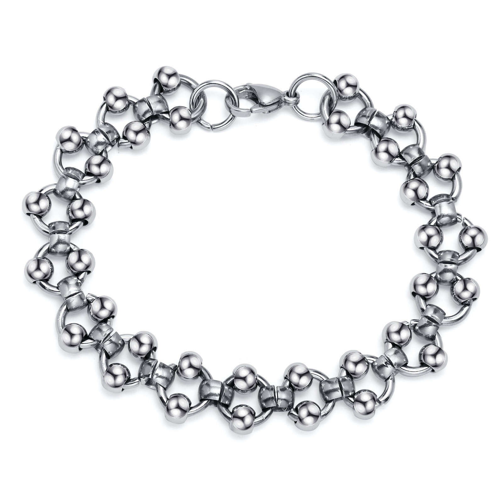 Stainless steel Fashion Rolo Chain Ball Bracelet For Mens Women 13.5mm 8.86”