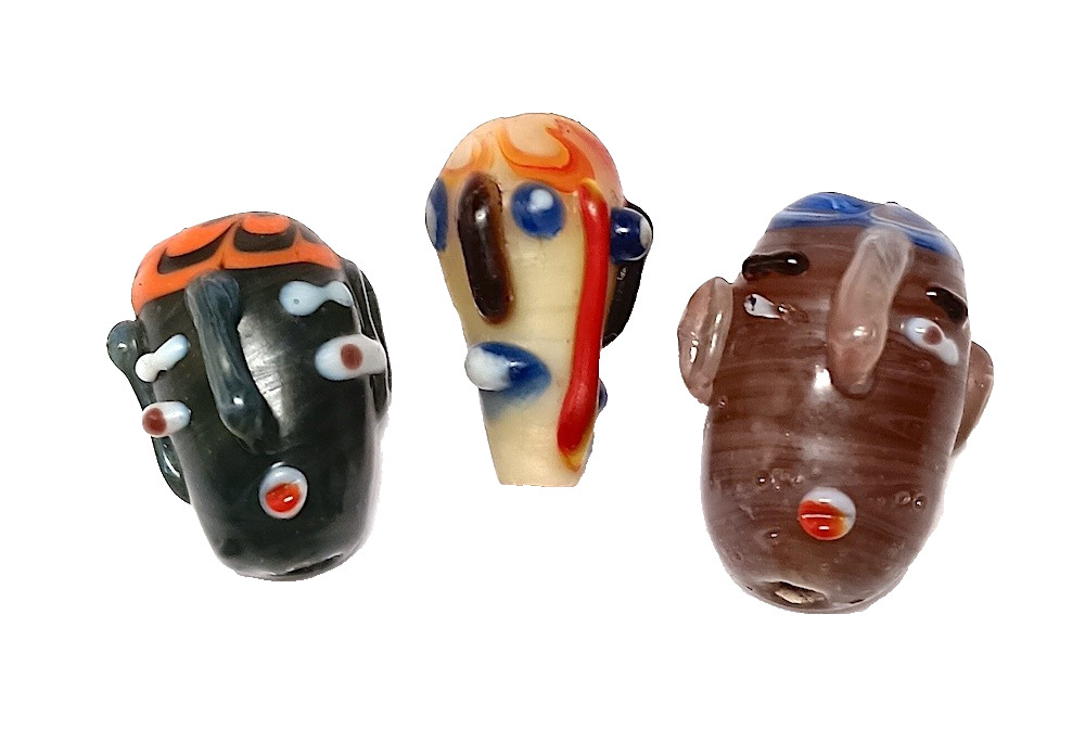 Face Beads, Glass, Assorted Styles and Colors Only, Set of 3 Pcs, Average 20mm