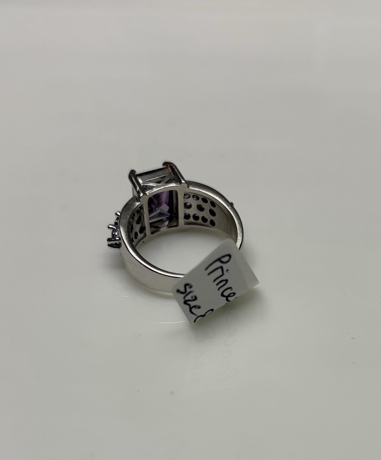 Purple Faux Amethyst Emerald Cut Cocktail Ring Silver Tone Ring. Size 8.5. NWT