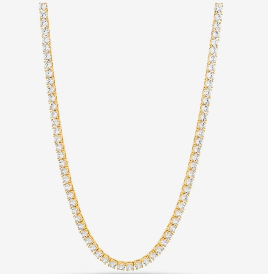 Gold Tone Round Simulated Cubic Zirconia Tennis 22 Inch Chain Necklace Box Clasp