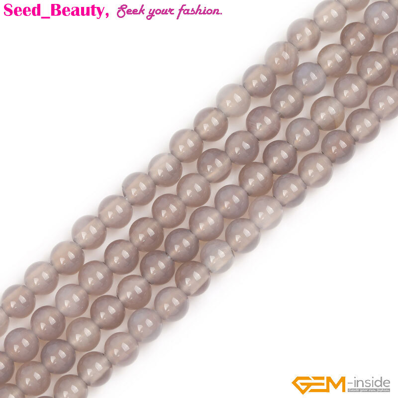 Gray Agate Round Natural 2mm Big Hole Loose Beads For Jewelry Making Strand 15″