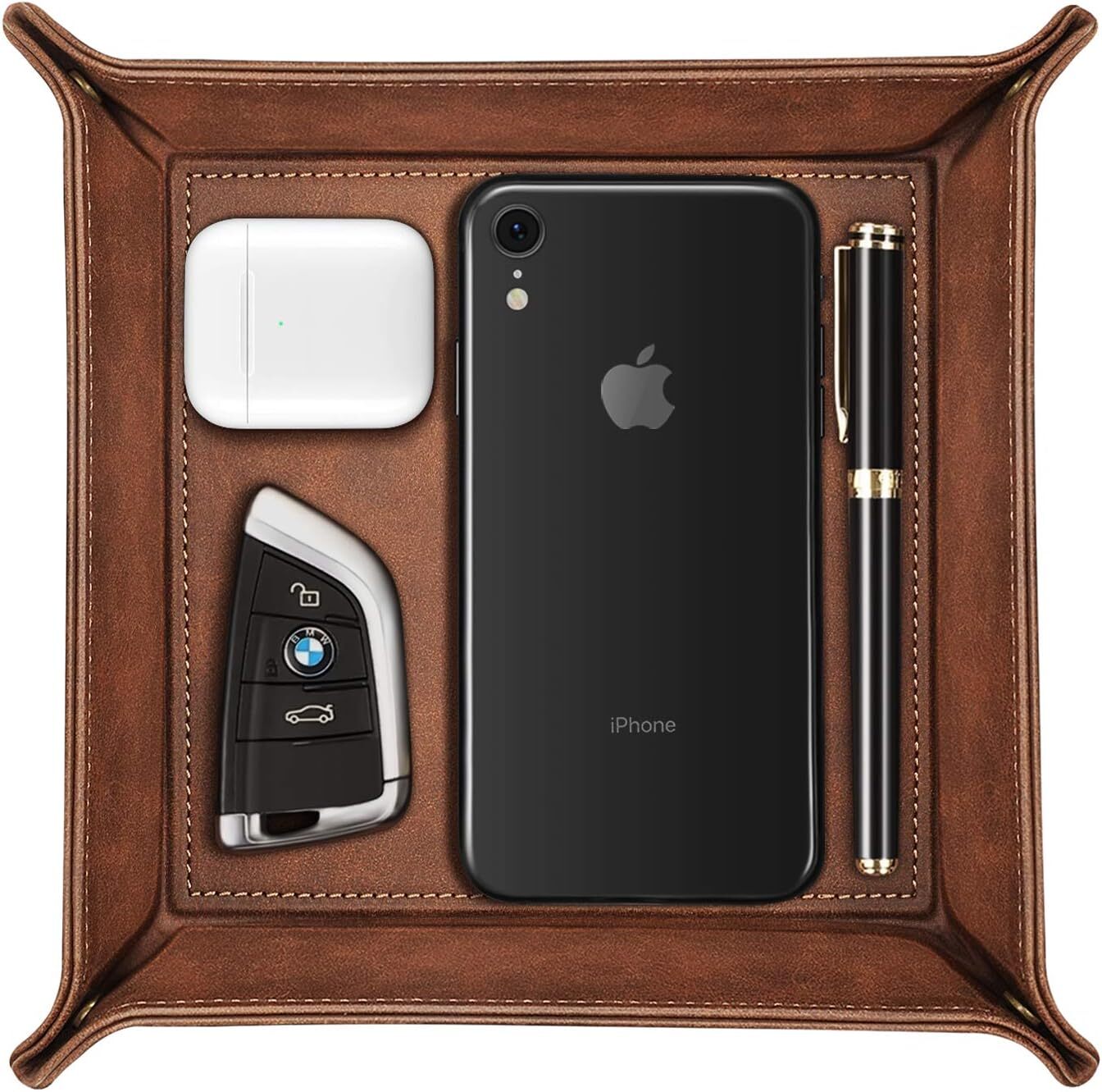 Valet Tray Desktop Storage Organizer PU Leather Catchall Tray Nightstand Caddy