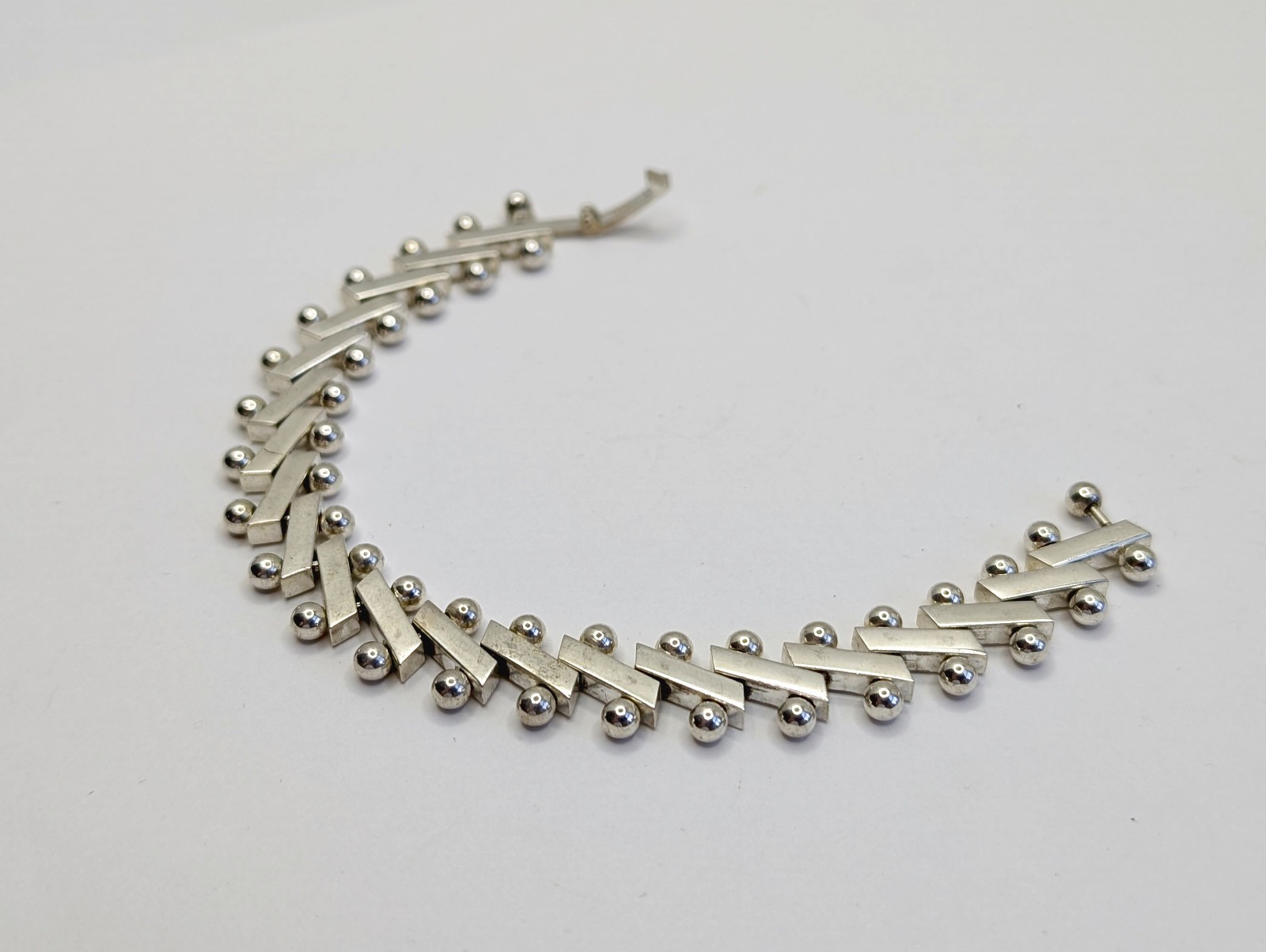 OOAK Vtg Sterling Silver Modernist DNA Articulated Chain Bracelet – 7 1/4″, 34g